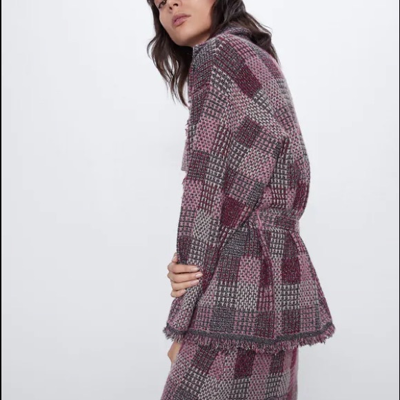 Zara CHECK KNIT TWEED OVERSHIRT CARDIGAN SWEATER - Picture 4 of 6